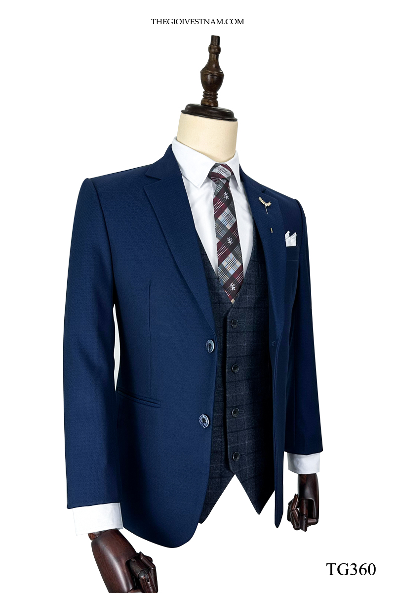 Bộ suit xanh navy caro ẩn hai nút TG360 #2